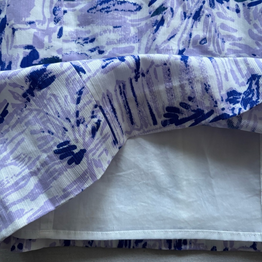Sleeveless Blue & White Printed Shift Dress with Beaded Neckline - Picture 8 of 10